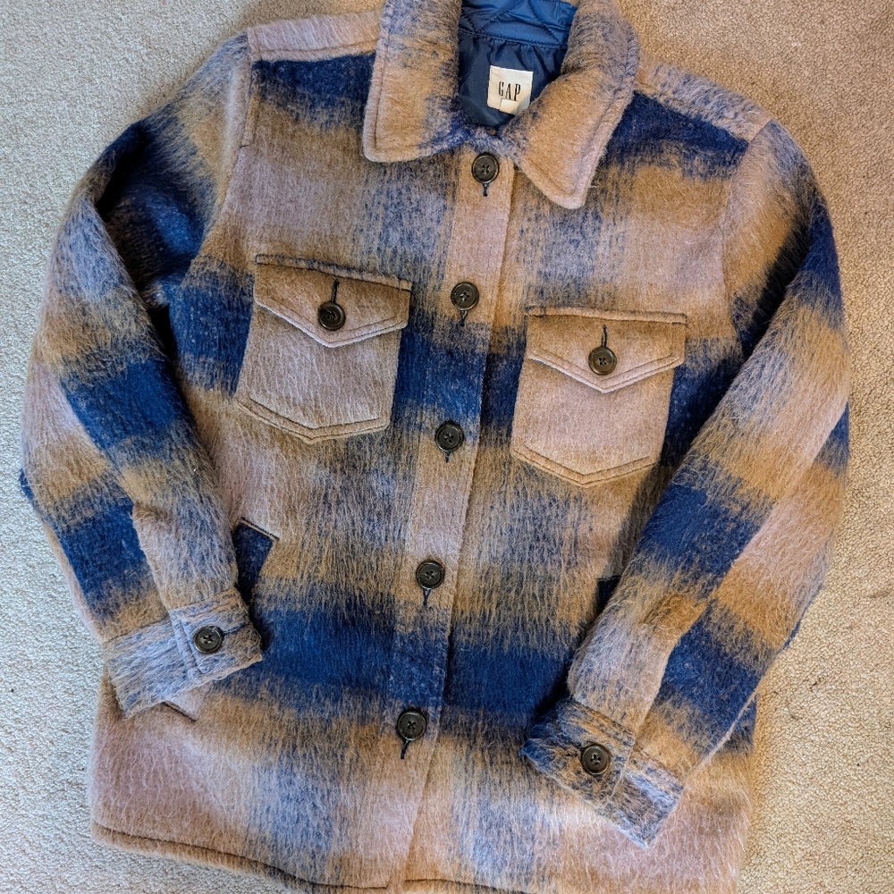 GAP Kids Blue and Brown Checkered Jacket